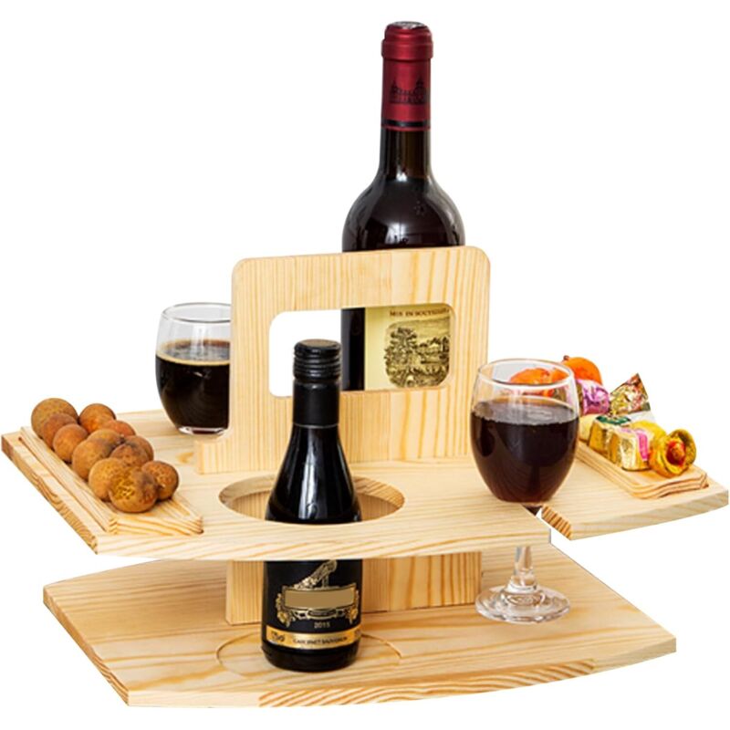 Tragbarer Picknicktisch, Picknicktisch Aus Holz, Abnehmbares Weinregal Mit 2 Becherhaltern Und Serviertablett, Weinregal Mit Griff Für Partys, Ca