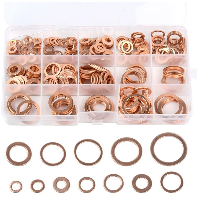 Sortiment Mit 300 Kupfer-o-ringen, Kupfer-flachdichtungssatz, 12 Verschiedene Größen, Kupfer-flachdichtungsscheibensatz (metrisch).