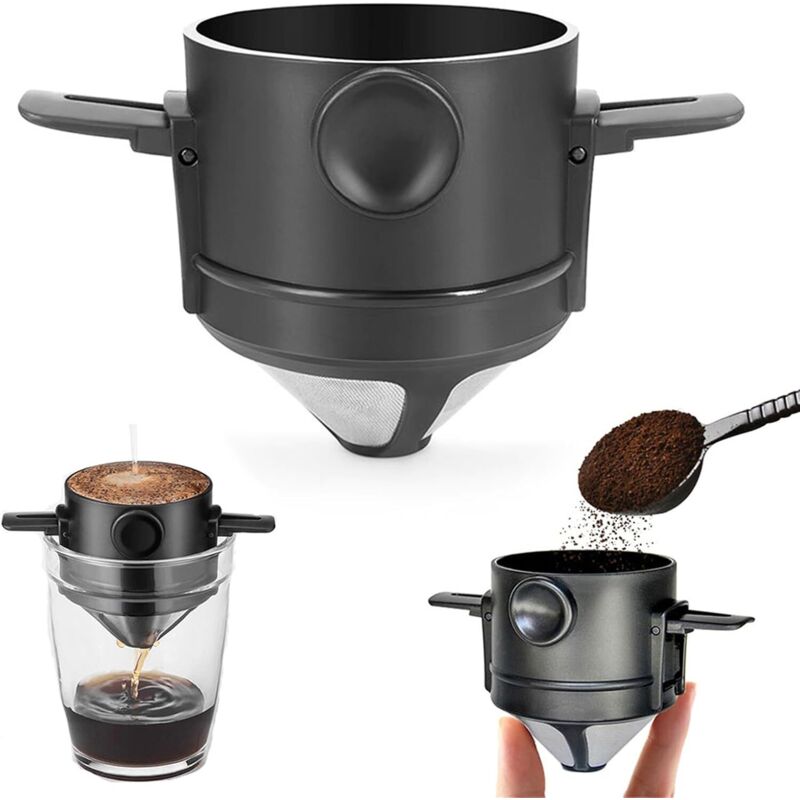 Wiederverwendbarer, Papierloser Kaffeefilter Aus Edelstahl, Zusammenklappbarer Filterhalter