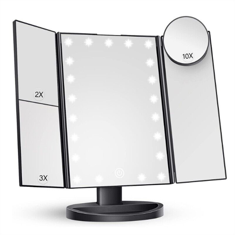 Beleuchteter Kosmetikspiegel Mit 22 Leds, Zwei Netzteilen (1x/2x/3x/10x Vergrößerung), Einstellbarer Vergrößerung, 180° Verstellbarer Winkel, Reisekosmetikspiegel, Schwarz