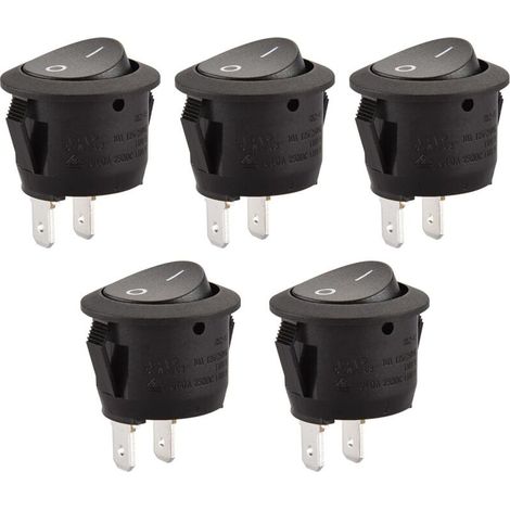 5er-pack Runde Kippschalter – 2 Spst-anschlüsse, 6 A, 250 V Qcq – Schwarz
