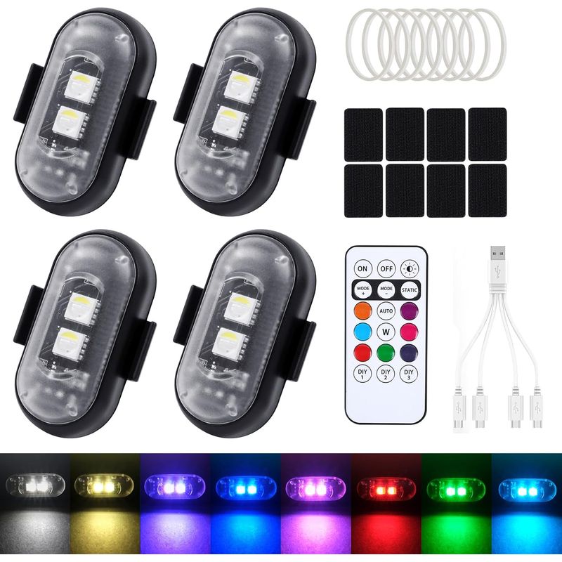Set Mit 4 Kabellosen Led-autolichtern, 8 Farben, Blinkfunktion, Mit Fernbedienung, Usb-ladefunktion, Antikollisionsschutz, Für Auto, Motorrad Und Lkw