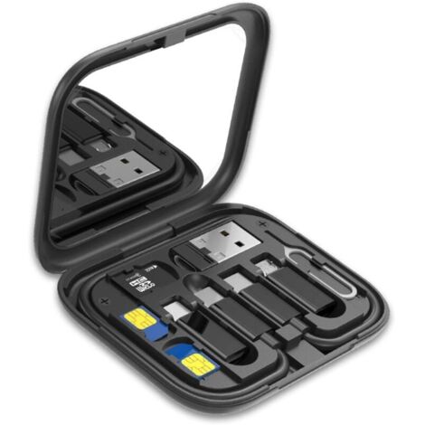 Universeller Reiseadapter, Reiseset Mit Usb-typ-c-/micro-usb-adapter Für Mobiltelefone, Typ-c-pd-ladekabel Und Sim-karten-auswurfwerkzeug – Kompaktes Etui Mit Spiegel Und Organizer