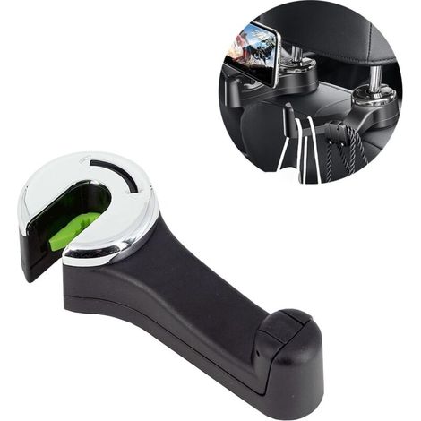 2-in-1 Auto-kopfstützenhalterung Mit Handyhalterung, 360° Drehbarer Haken An Der Rückseite Für Handtasche, Geldbörse, Taschentücher, Essen, Rücksitz (1 Stück)