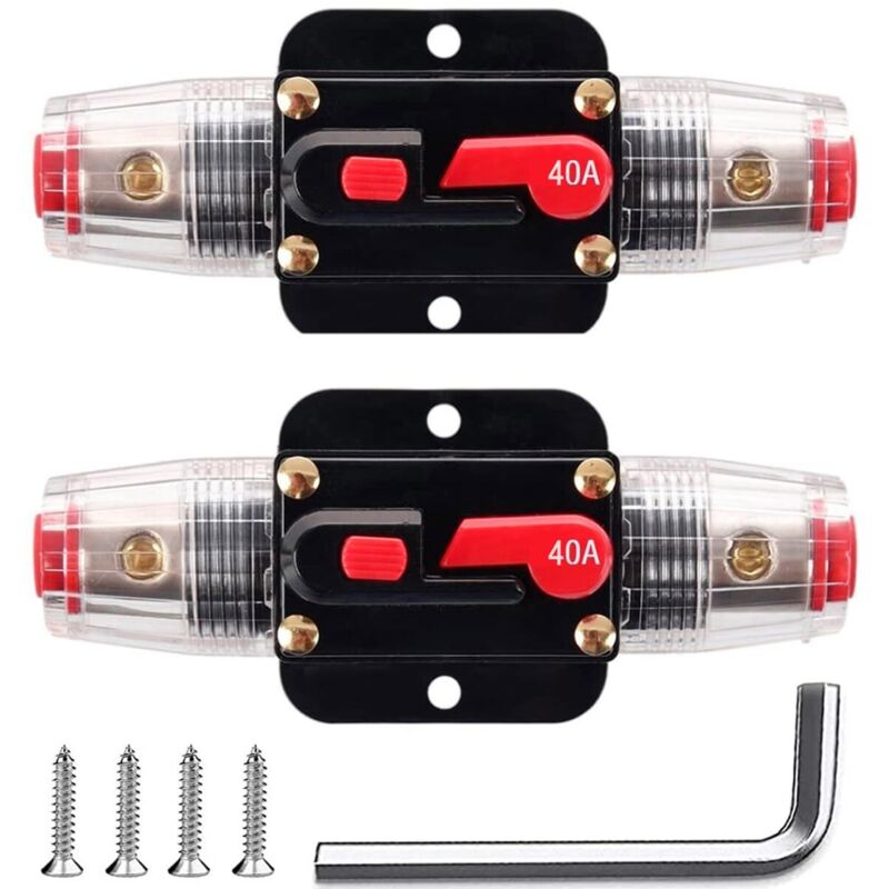 Packung Mit 2 40a Inline-leistungsschutzschalter-rückstellsicherungen, 12v-24v Dc, 40a Rückstellsicherungshalter Mit Manueller Rückstellung Zum Schutz Von Auto- Oder Boots-audiosystemen.