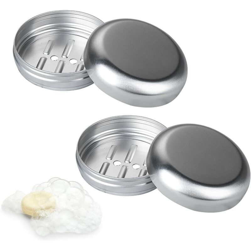 Set Aus 2 Reiseseifenbehältern Aus Aluminium (100 Ml) Mit Metalldeckeln Und Tropflöchern, Ideal Für Dusche, Reisen, Wandern, Badezimmer, Schule Und Fitnessstudio.