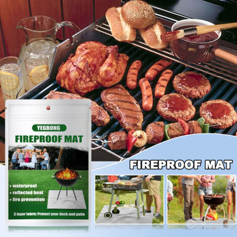 Feuerfeste Matte 1 X 1 M, Hitzebeständig Bis 500 °c, Silberfarben Ideal Als Feuer- Oder Grillmatte, Hitzeisolierende Schutzmatte, Nicht Brennbar Feuerfeste Platte
