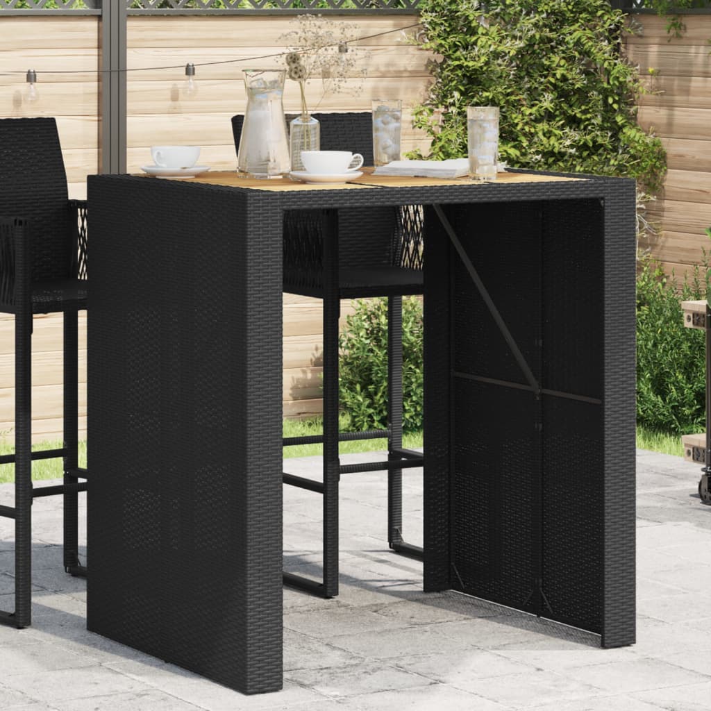 Garten-bartisch Mit Holzplatte Schwarz 105x80x110 Cm Polyrattan