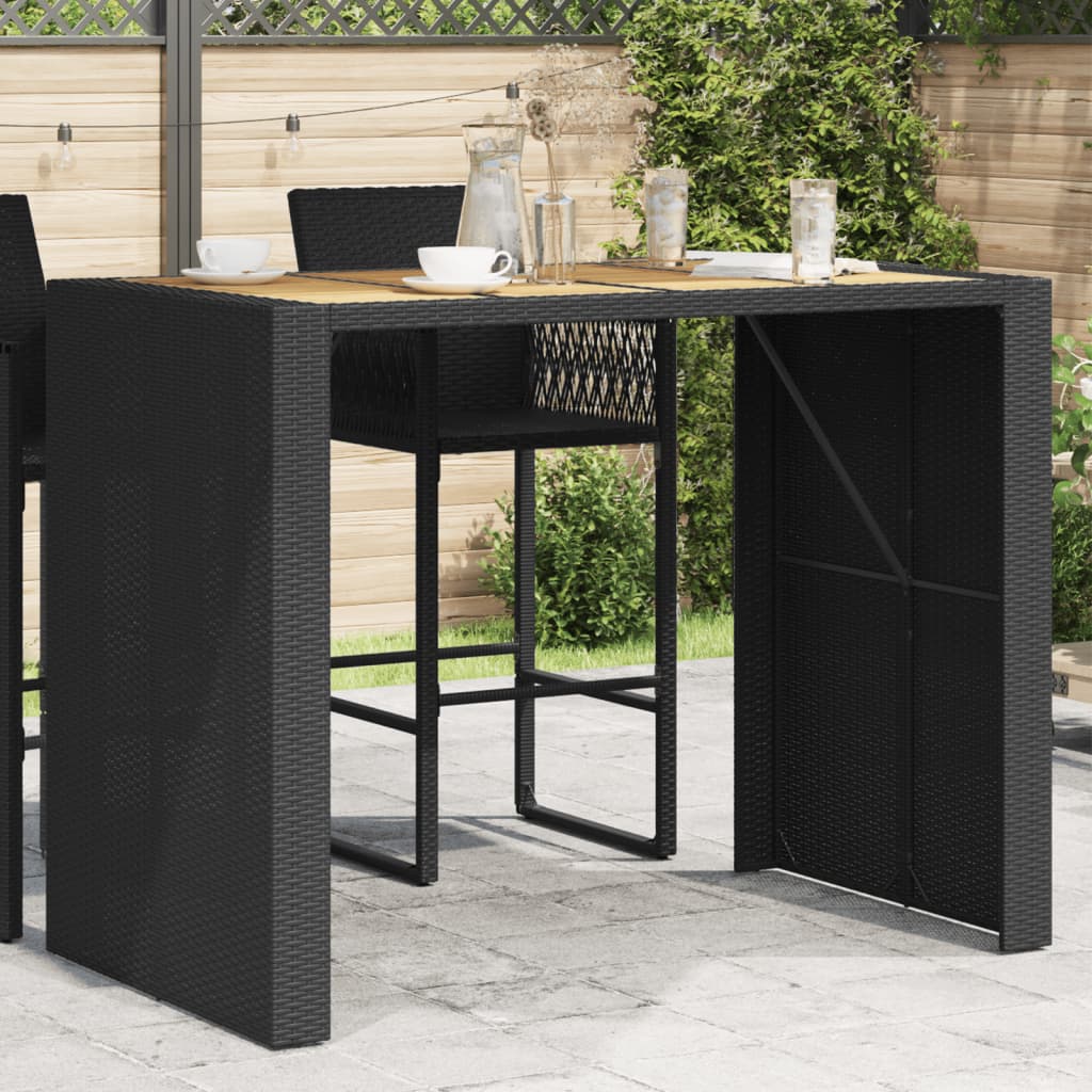 Garten-bartisch Mit Holzplatte Schwarz 145x80x110 Cm Polyrattan