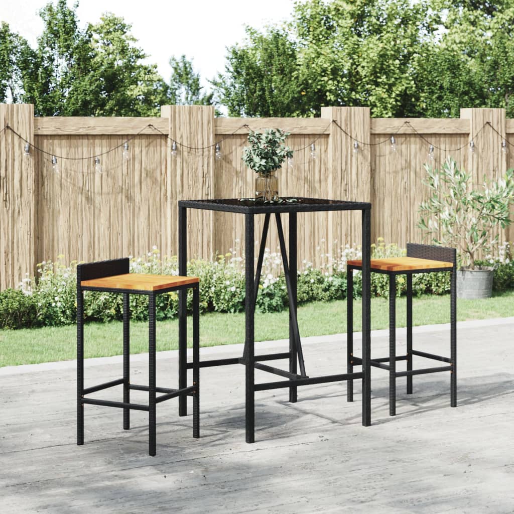 Bartisch Mit Glasplatte Schwarz 70x70x110 Cm Poly Rattan