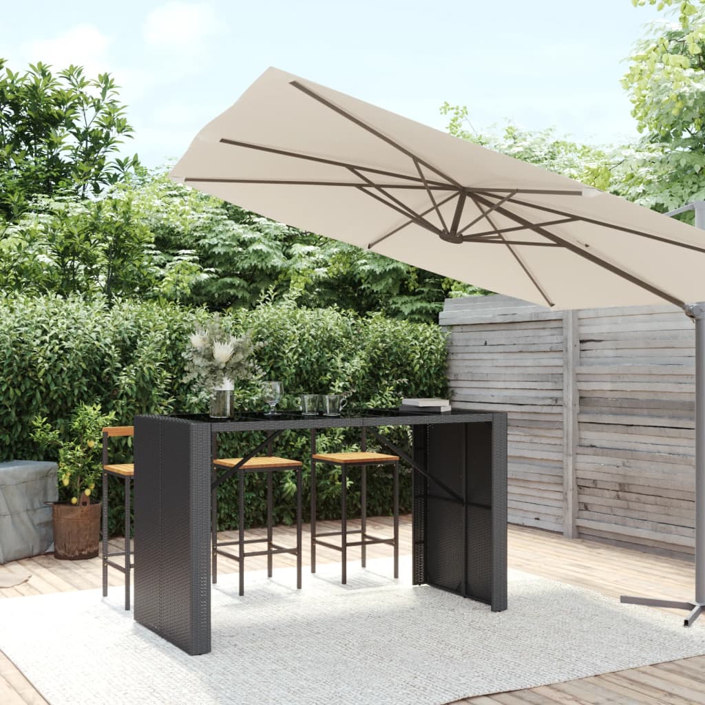 Bartisch Mit Glasplatte Schwarz 185x80x110 Cm Poly Rattan