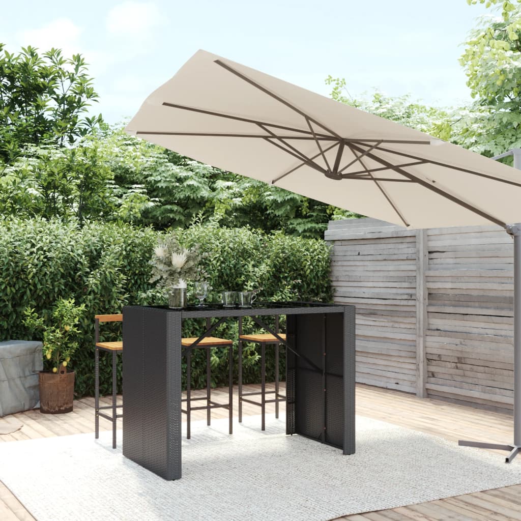 Bartisch Mit Glasplatte Schwarz 145x80x110 Cm Poly Rattan