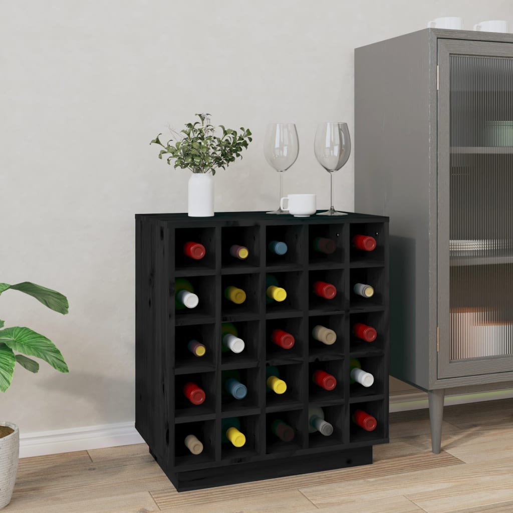 Weinregal Schwarz 55,5x34x61 Cm Massivholz Kiefer