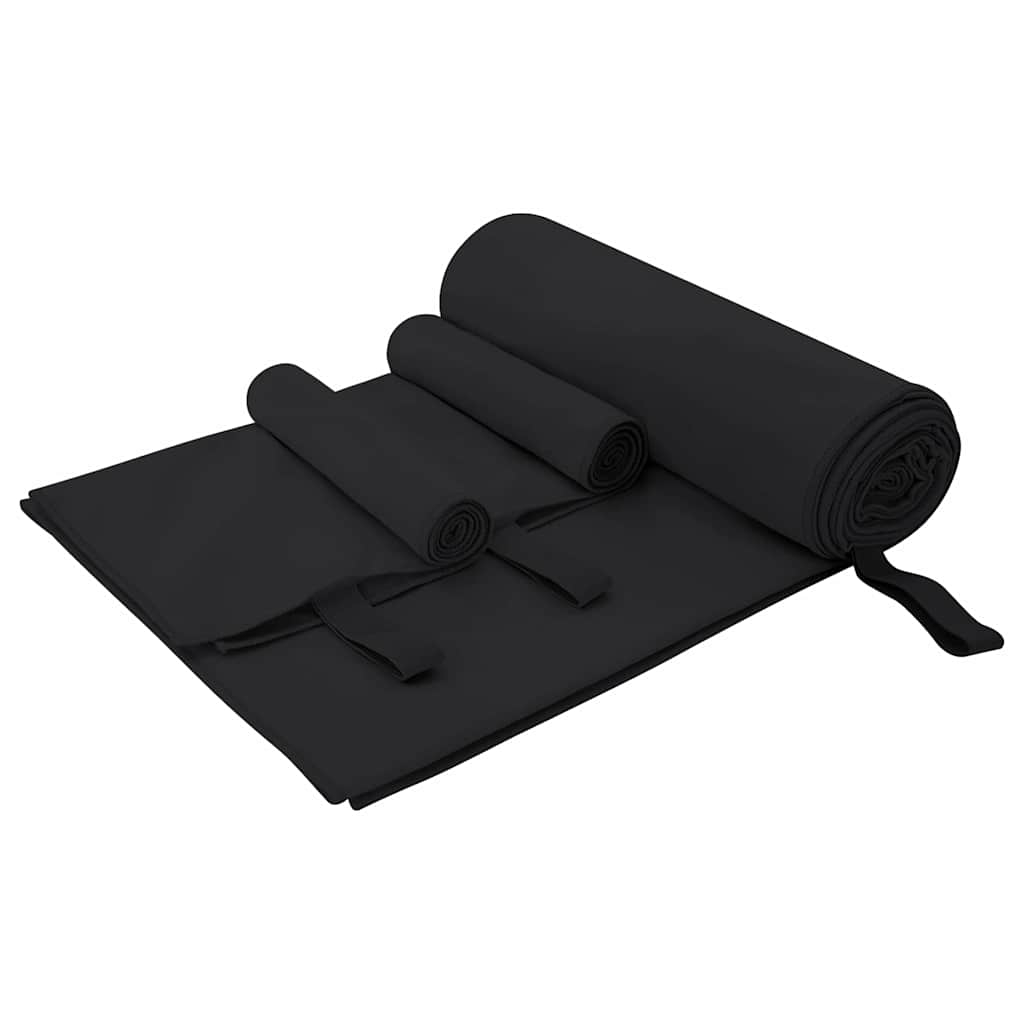 Sporthandtuch Set 3 Pcs Schwarz Polyester Und Polyamid
