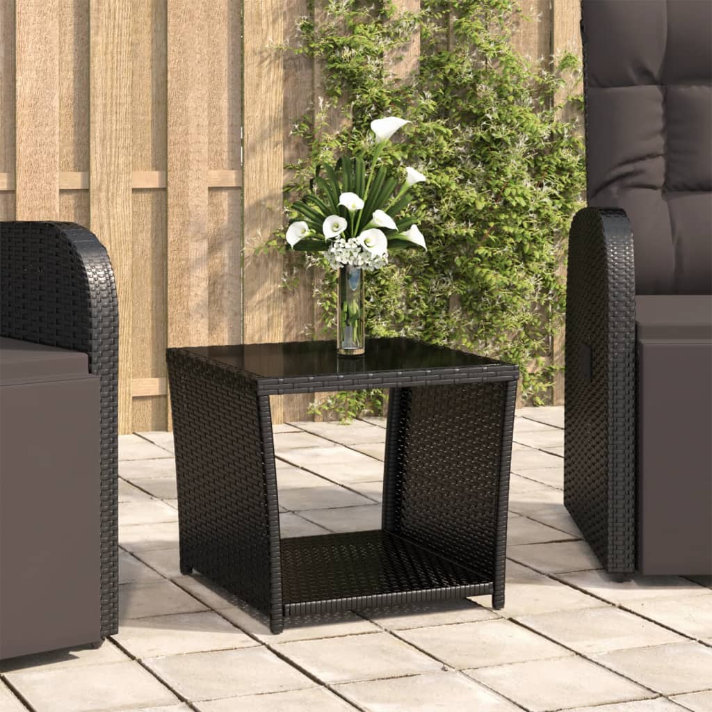 Beistelltisch Mit Glasplatte Schwarz Poly Rattan & Hartglas