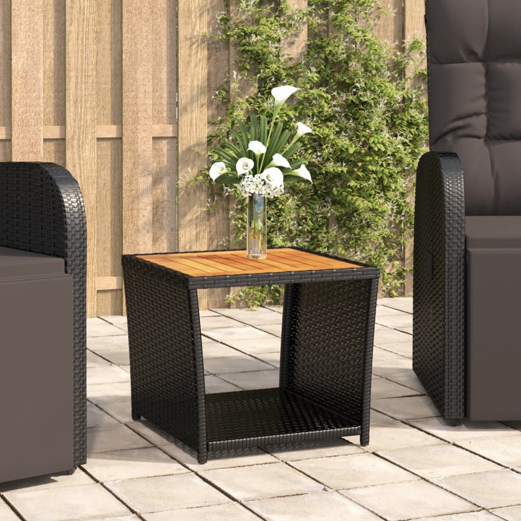 Beistelltisch Mit Holzplatte Schwarz Poly Rattan & Akazienholz