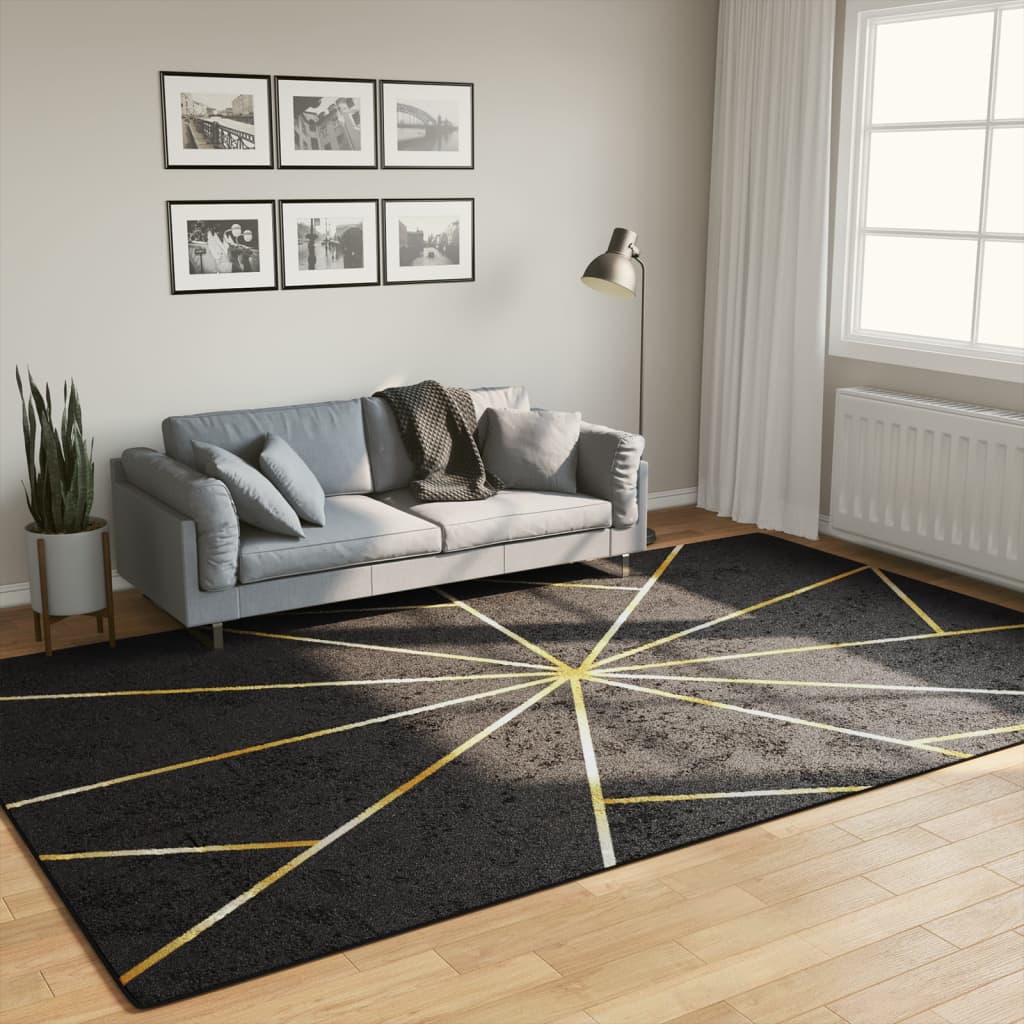 Teppich Waschbar Schwarz Und Golden 190x300 Cm