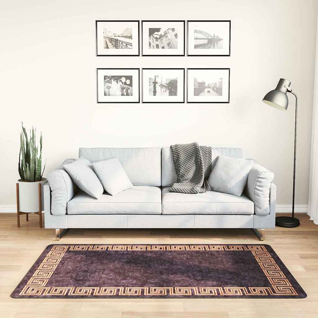 Teppich Waschbar 80x150 Cm Schwarz Und Golden