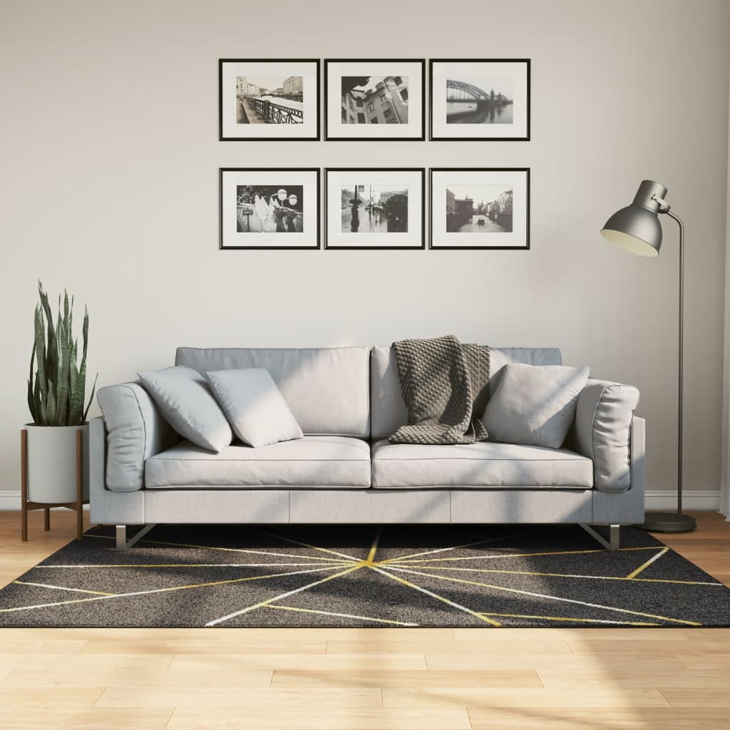 Teppich Waschbar Schwarz Und Golden 120x180 Cm