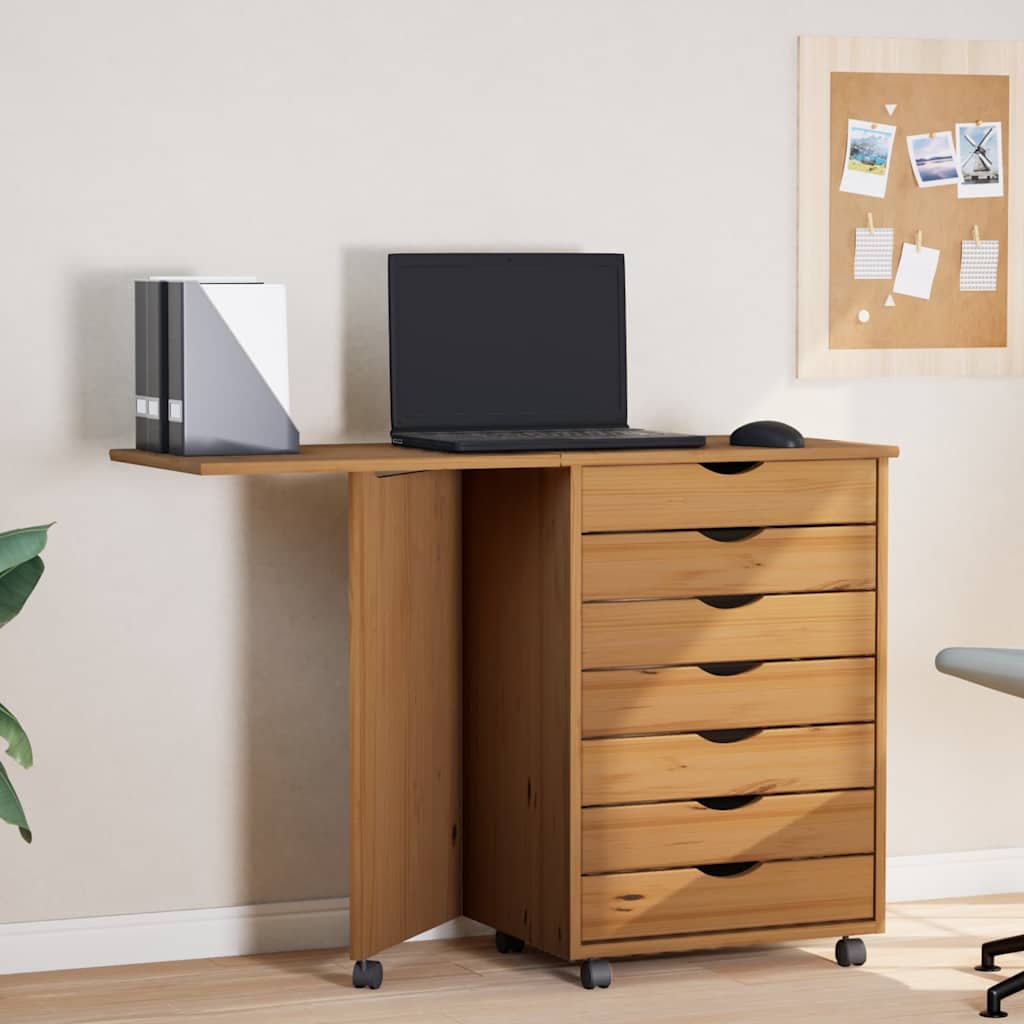 Rollschrank Mit Schreibtisch Moss Honigbraun Massivholz Kiefer