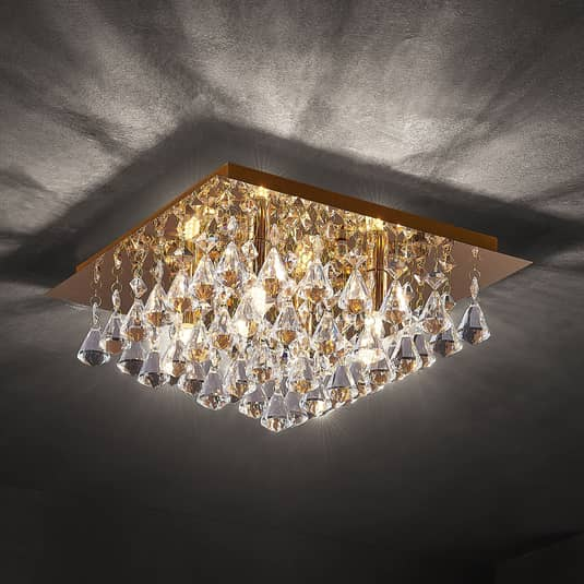 [gebraucht] B-ware Lindby Rimedia Kristall Deckenlampe Deckenlampe Lampe Leuchte 9 W G9 Gold 35cm