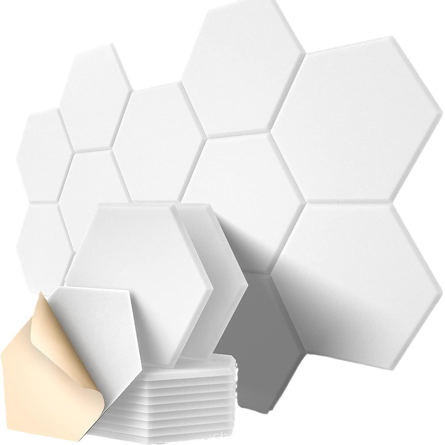 Set Mit 12 Selbstklebenden, Sechseckigen Schallschutzpaneelen (30 X 25 Cm) Für Zuhause, Studio Und Büro, Weiß