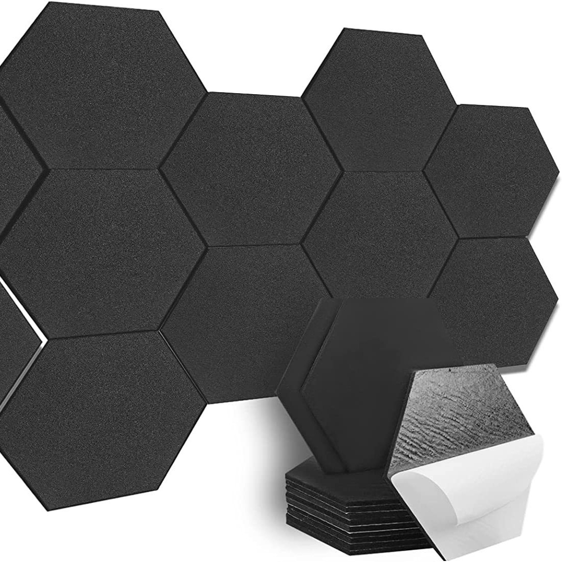 Set Mit 12 Selbstklebenden, Sechseckigen Schallschutzpaneelen (30 X 25 Cm) Für Zuhause, Studio Und Büro, Schwarz