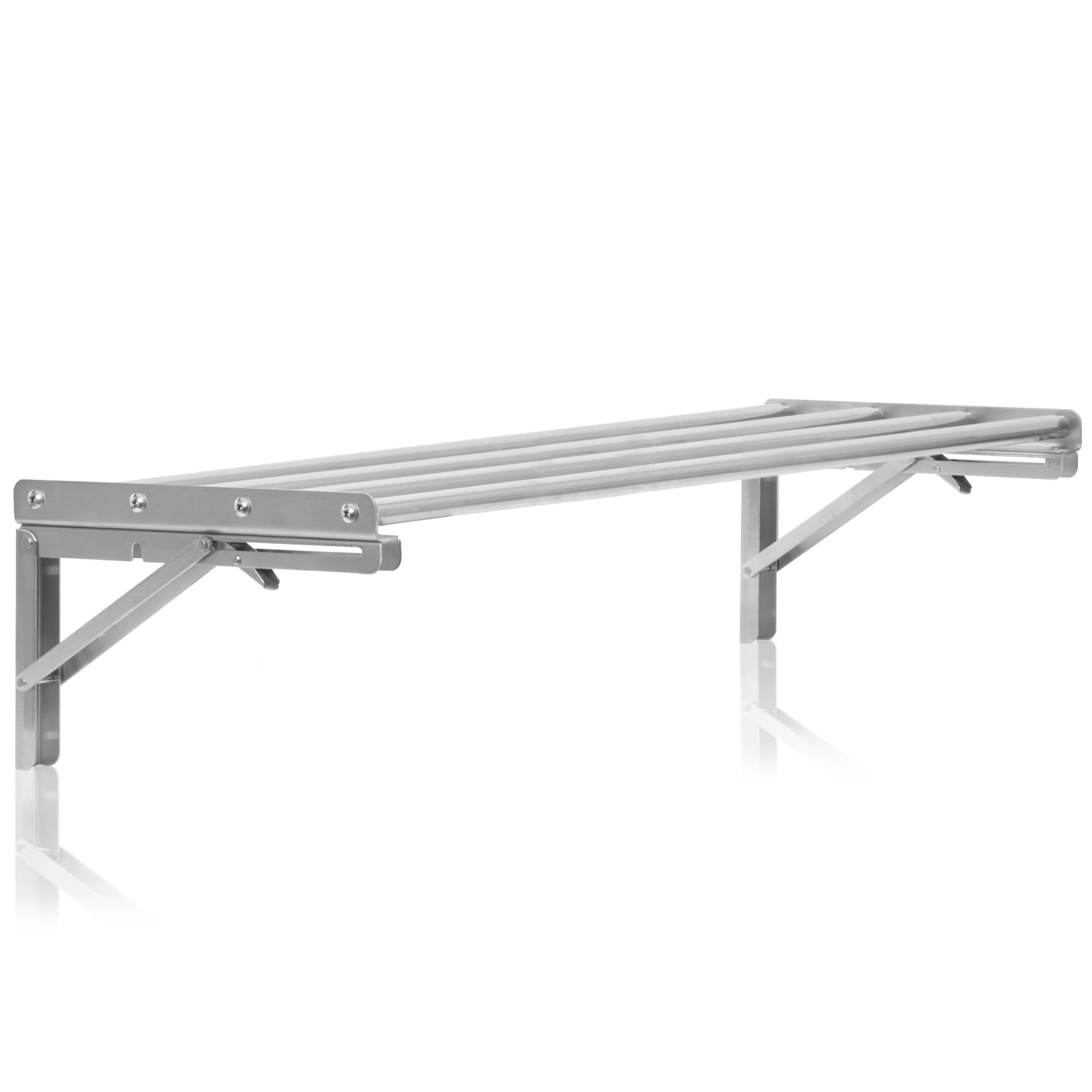 Mahlzeit Edelstahl Wandregal Stangendesign, 120 X 30 Cm, Küchenregal, Klappbar, Silber, Wandmontage