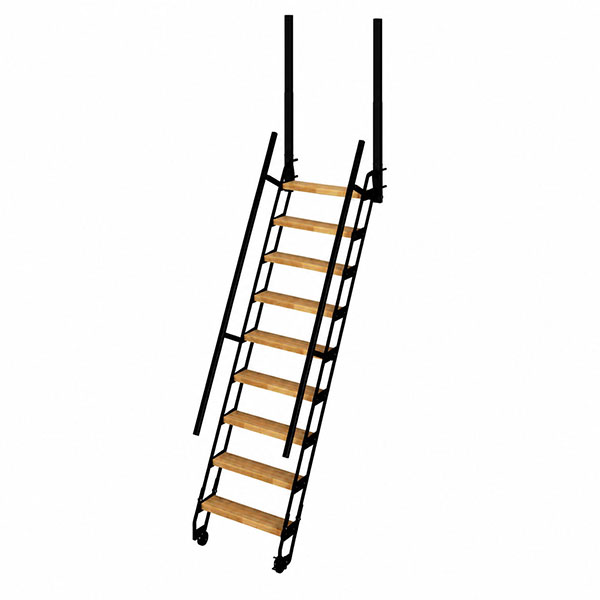 Schwarze Stahlleiter – Holzstufen – Einstiegshöhe 2.14 Bis 2.35m - Klimb-235-snmnat