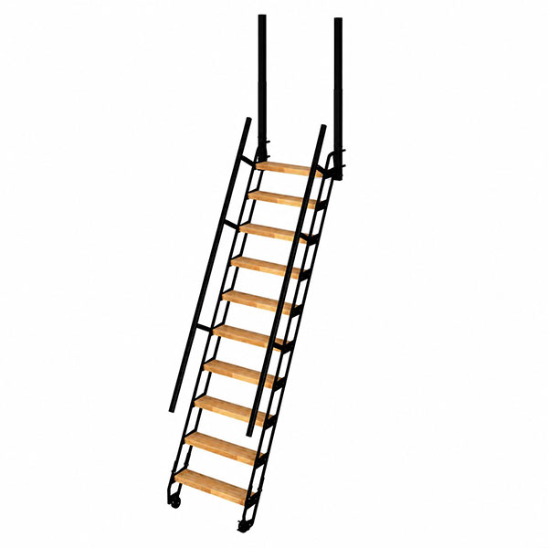 Schwarze Stahlleiter – Holzstufen – Einstiegshöhe 2.36 Bis 2.58m - Klimb-258-snmnat