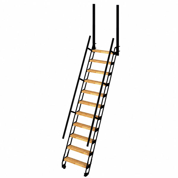 Schwarze Stahlleiter – Holzstufen – Einstiegshöhe 2.59 Bis 2.82m - Klimb-282-snmnat