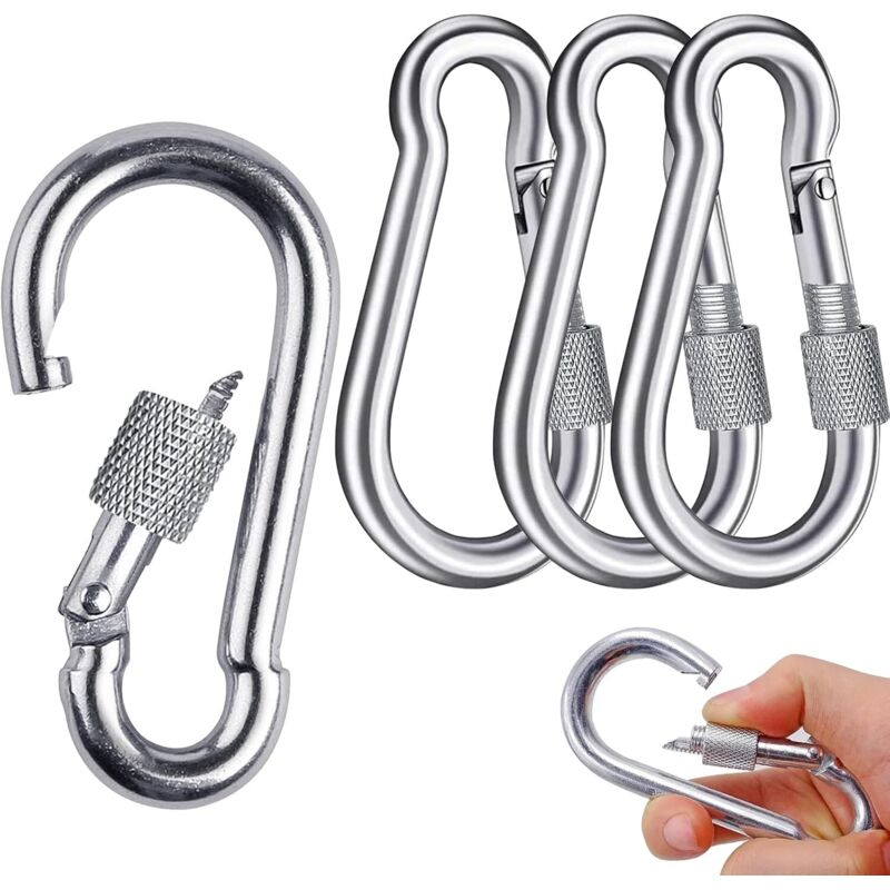 Karabinerhaken Aus Edelstahl, 4er-set, 200 Kg Traglast, Schraubkarabiner Für Wandern, Reisen, Zuhause, 38 X 80 Mm