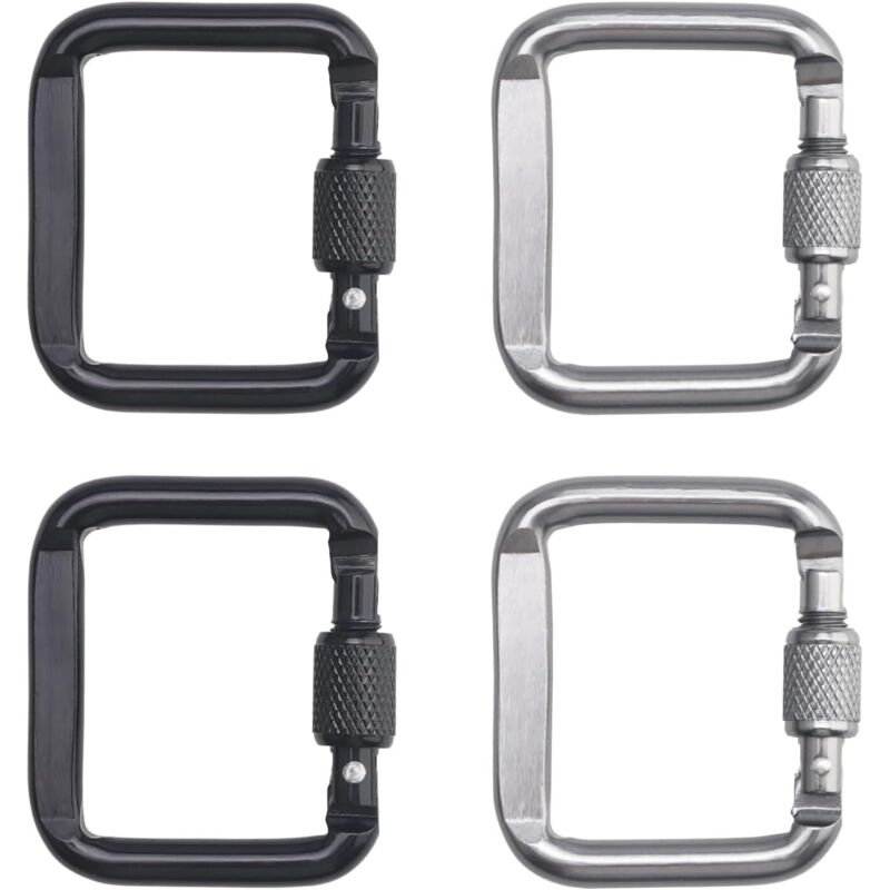 4er-pack Aluminium-karabiner Mit Schraubverschluss Zum Klettern, Campen, Wandern, Reisen, Angeln Und Für Rucksäcke (silber, Schwarz)