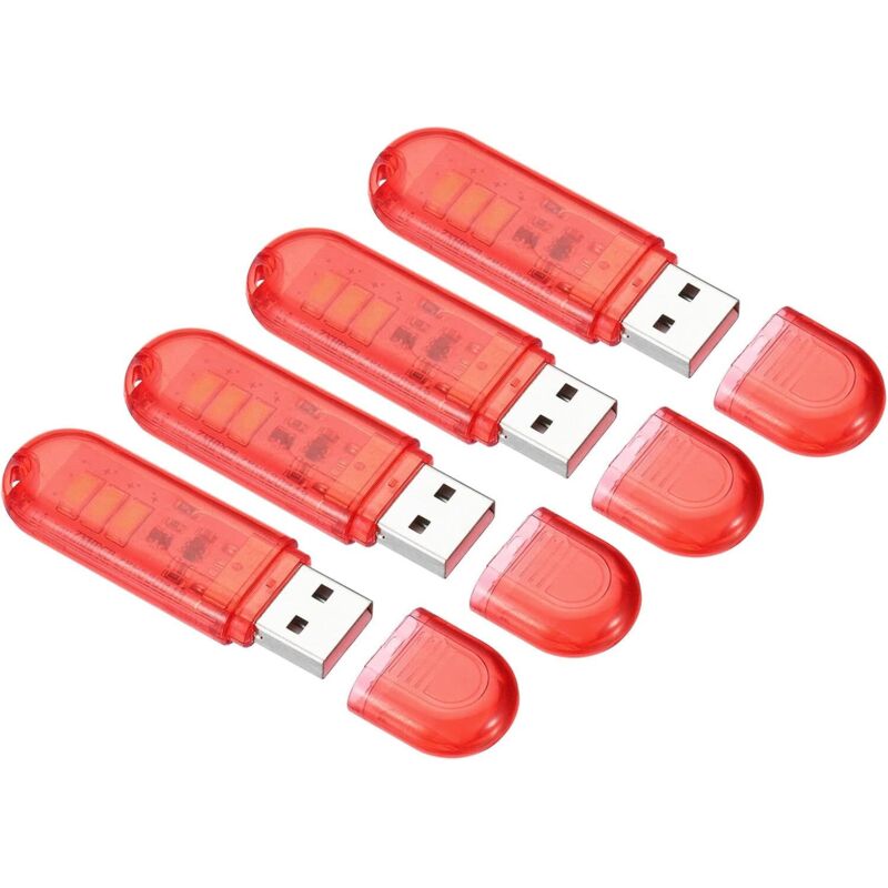Usb-nachtlicht, 4er-pack Kleine Tragbare Led-stecklampen Mit 3 Leuchtperlen Und Touch-schalter, Usb-licht, Rot