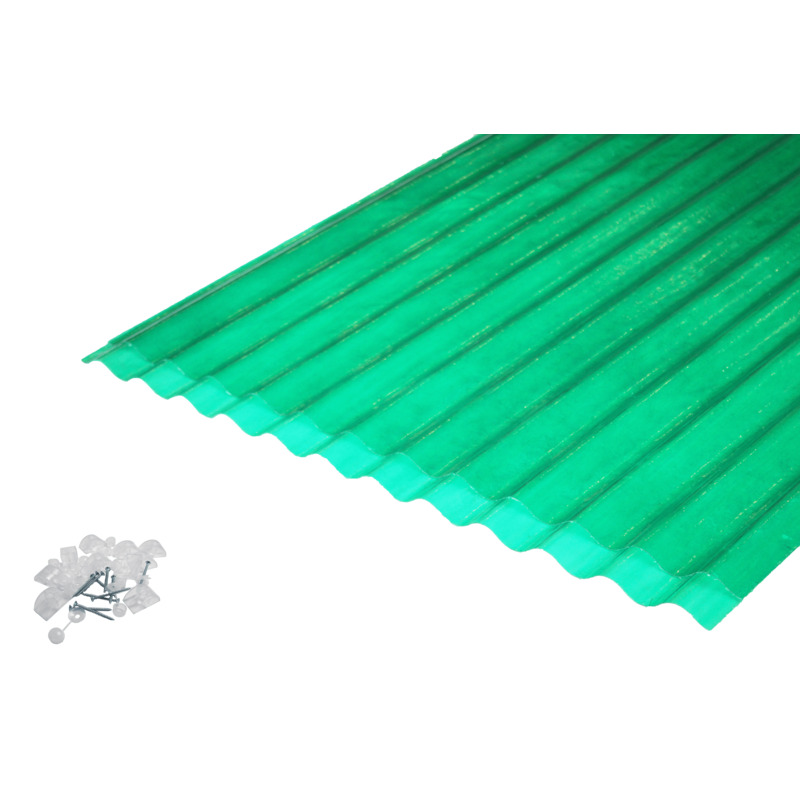 2 Polyester Wellplatten Po 76/18 Grün + 2 Befestigungs-sets - 90x200cm
