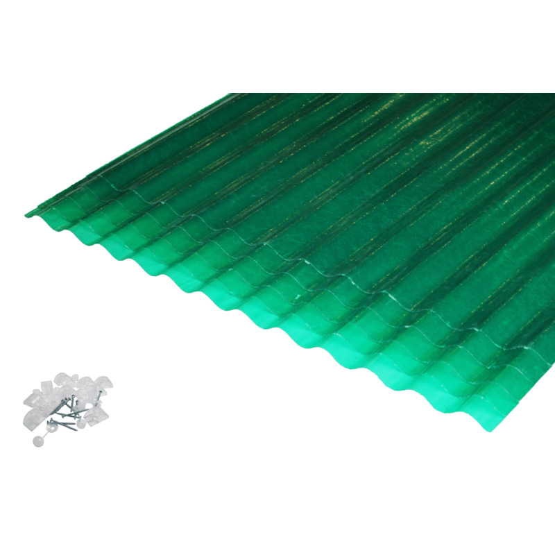 5 Polyester Wellplatten Po 76/18 Grün + 5 Befestigungs-sets - 90x200 Cm