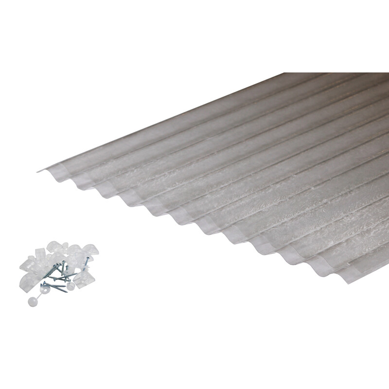 2 Lichtplatten Polyester Profilplatte 76/18 + 2 Befestigungs-sets - Transparent, 1mm Dick, 90x200cm