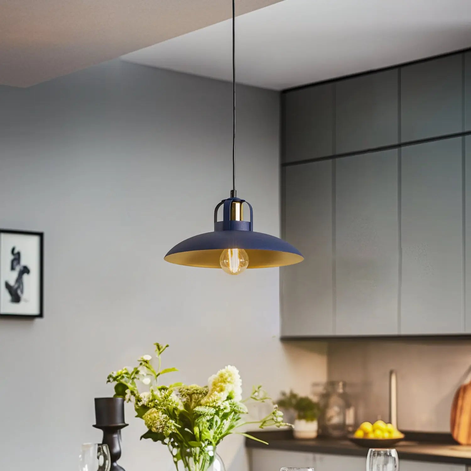 [gebraucht] B-ware Milagro Pendellampe Felix Blau Gold 1 Flammig E27 Pendelleuchte Lampe Leuchte