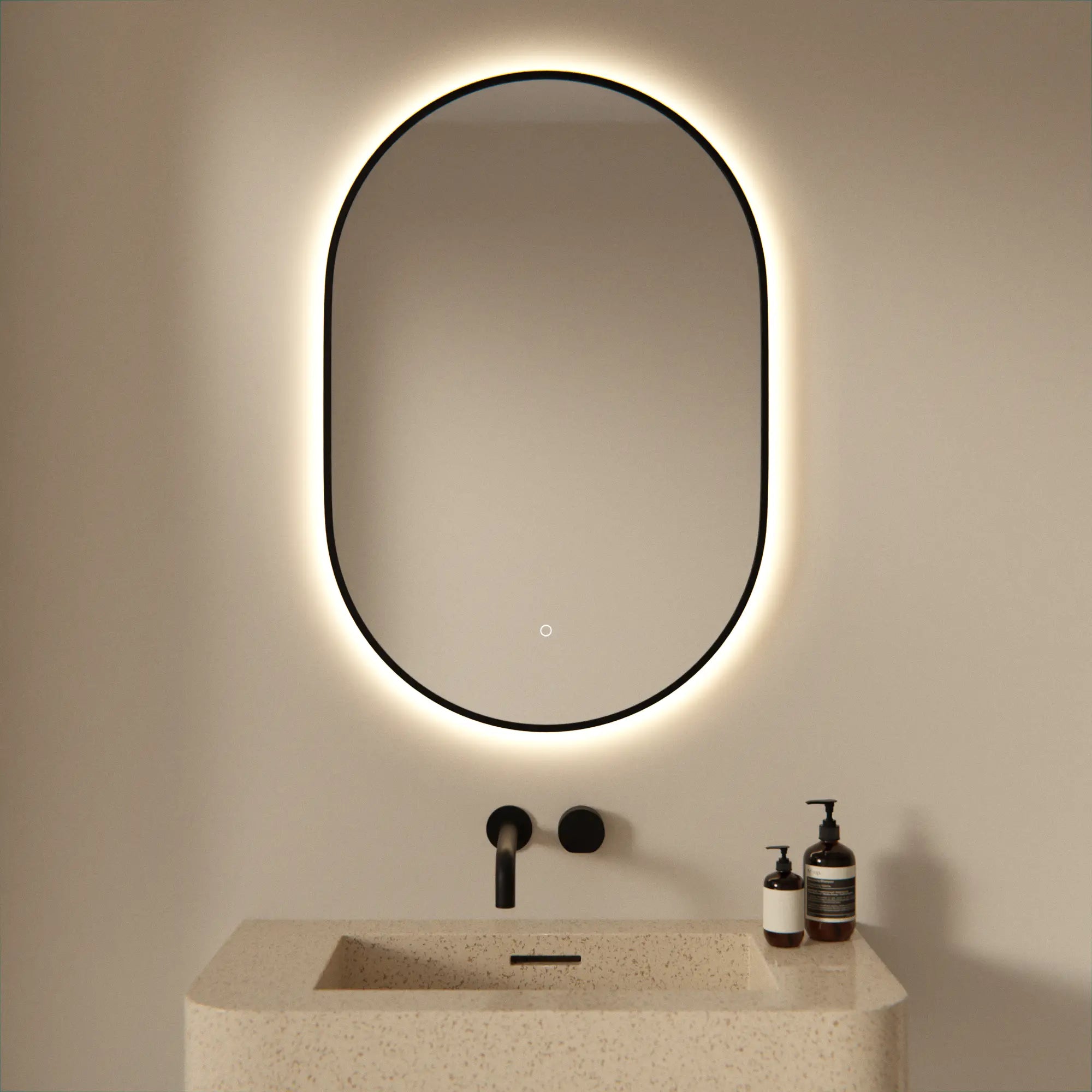 Ovaler Led-badezimmerspiegel 90 X 60 Cm Mit Schwarzem Rahmen – 3 Dimmbare Lichtmodi – Antibeschlagfunktion – Ip44 Wasserdicht Und Touch-bedienung – Rostbeständig