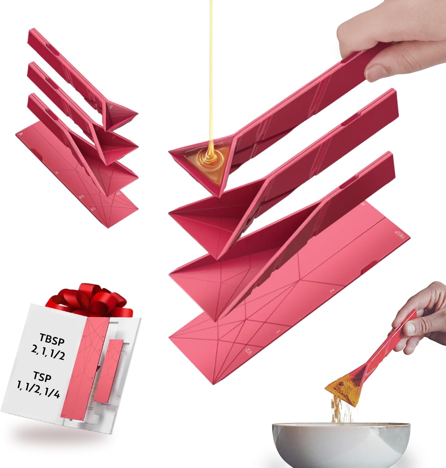 Cuillère Doseuse Plate Pliable 3 En 1 Originale 2 Cuillères Pliables En 6 Tailles Différentes Magnétique Réductible À Plus De 100 000 Pliages Pâtisserie/cuisine (rouge)