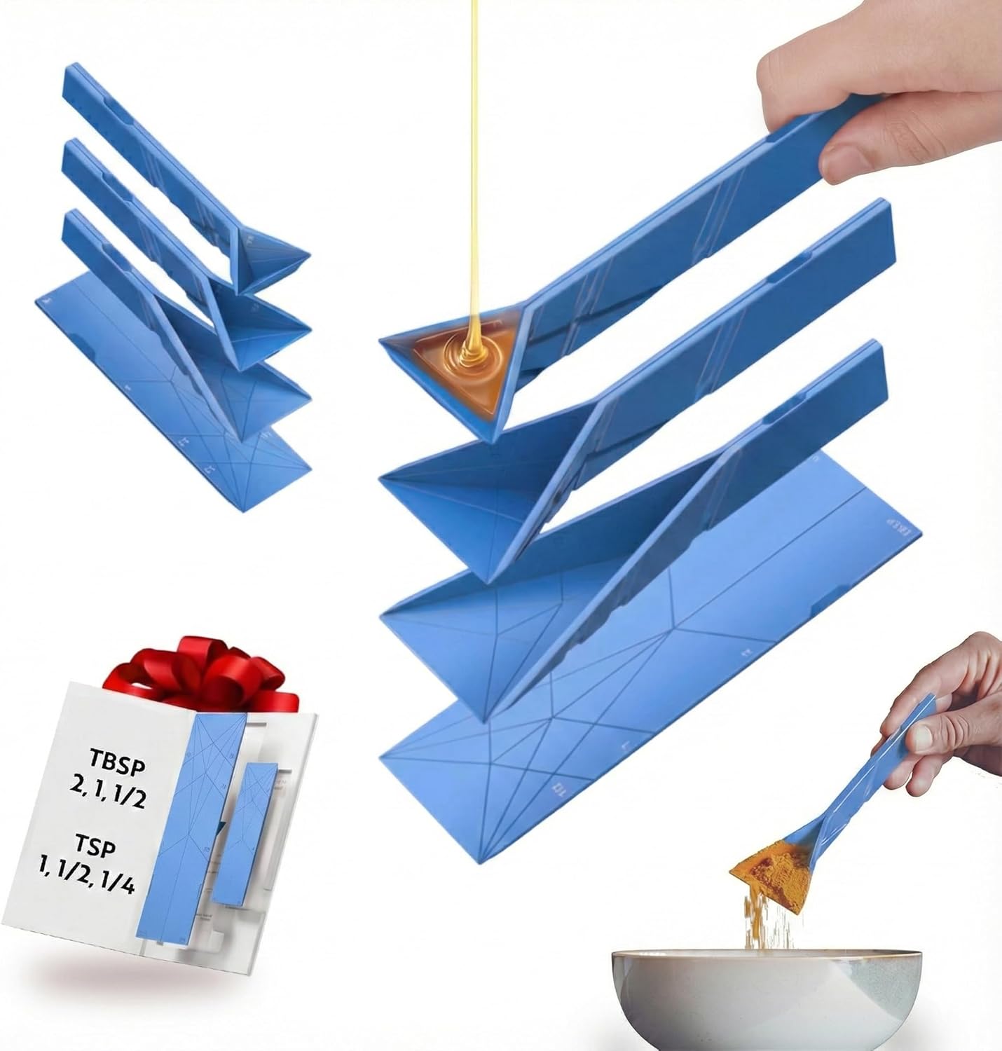 Cuillère Doseuse Plate Pliable 3 En 1 Originale 2 Cuillères Pliables En 6 Tailles Différentes Magnétique Réutilisable Plus De 100 000 Fois Cuisine/pâtisserie (bleue)