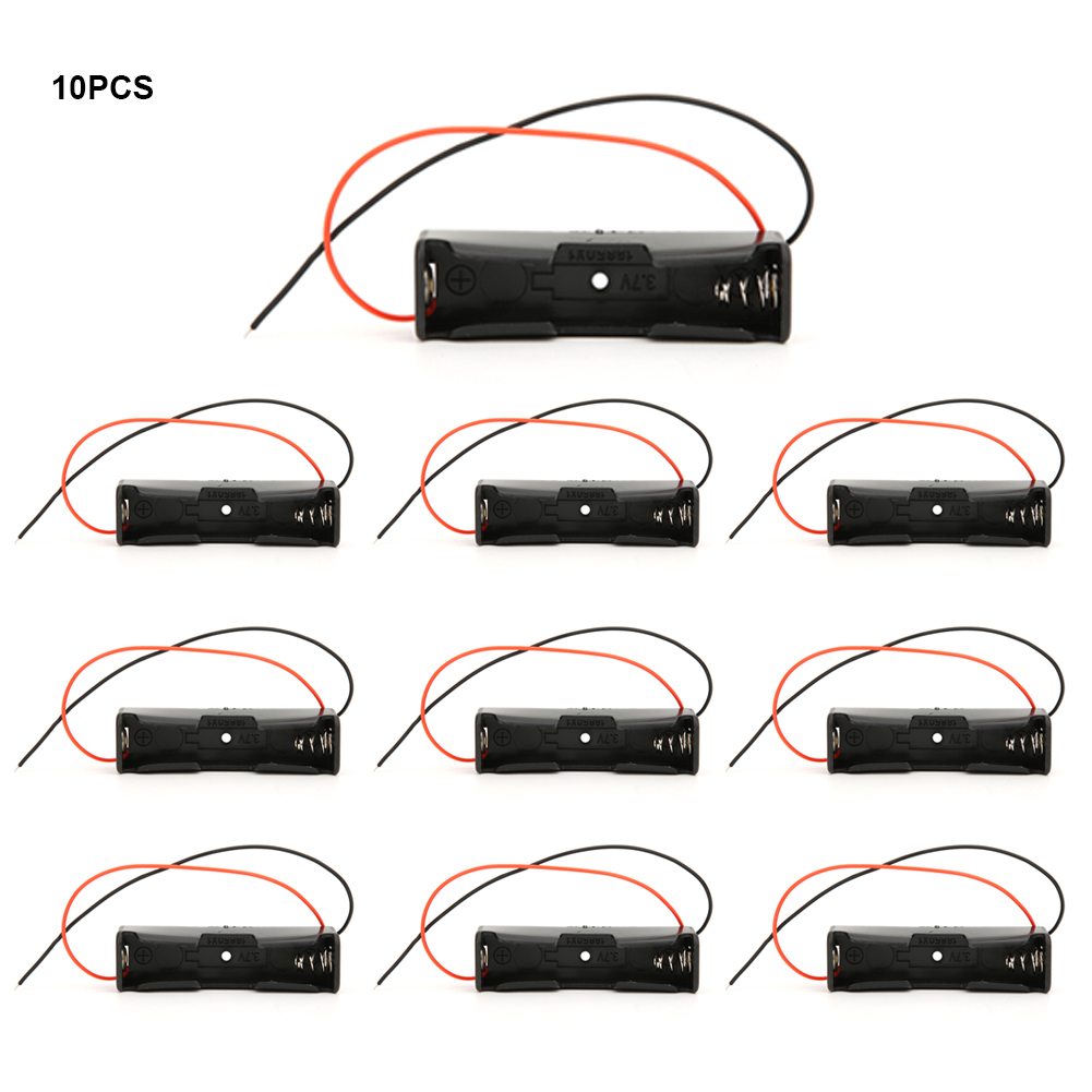 Gehäuse Für 10 18650-batterien, Einzelner Schwarzer Halter Mit Reihenschaltung Und 2-adrigen Kabeln