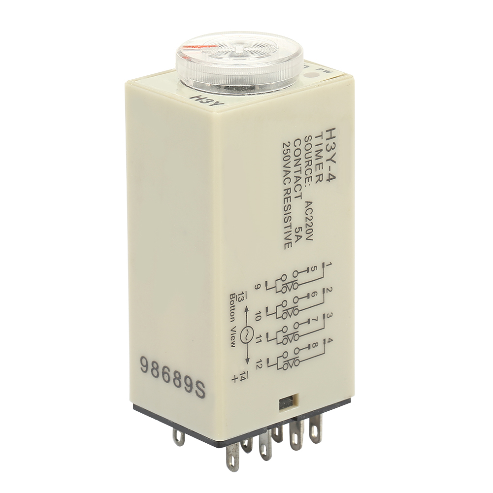 Zeitrelais H3y-4, Einstellbare Verzögerung 0–60 Min., 220 V Ac, 5 A, Ein-/ausschaltsteuerung
