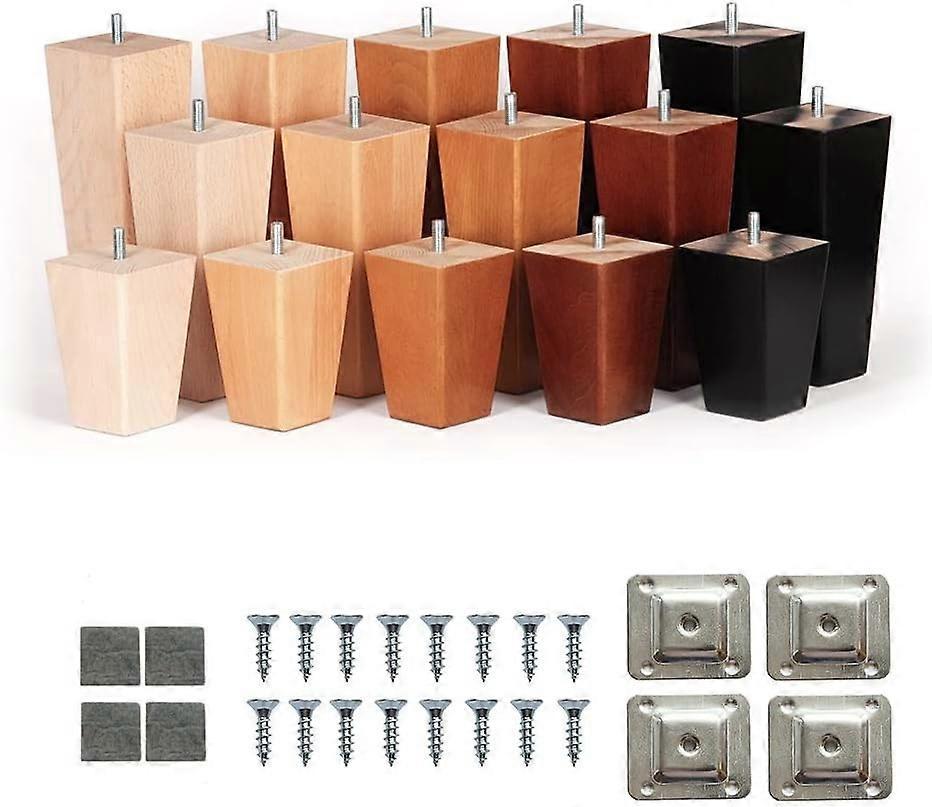 Verstellbare Schrankbeine 4'-8' Aus Holz, Trapezförmig, Konisch, Ersatzbeine, M8-gewinde, Montageplatten, Filzgleiter, 4er-set Für S-8in 20 Cm – Rohzustand