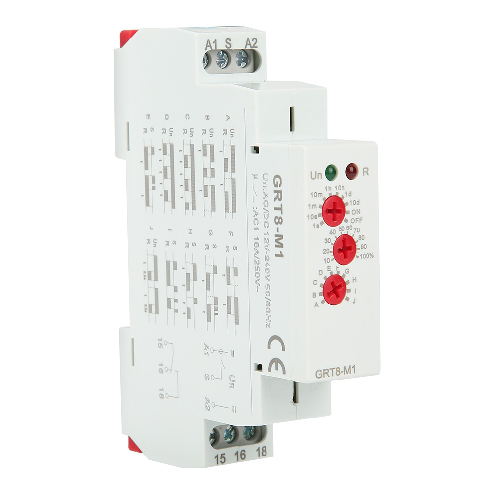 Grt8-m1 Modulares Zeitverzögerungsrelais, 10 Einstellungen, Für Din-schienenmontage, 12–240 V Ac/dc-spannung