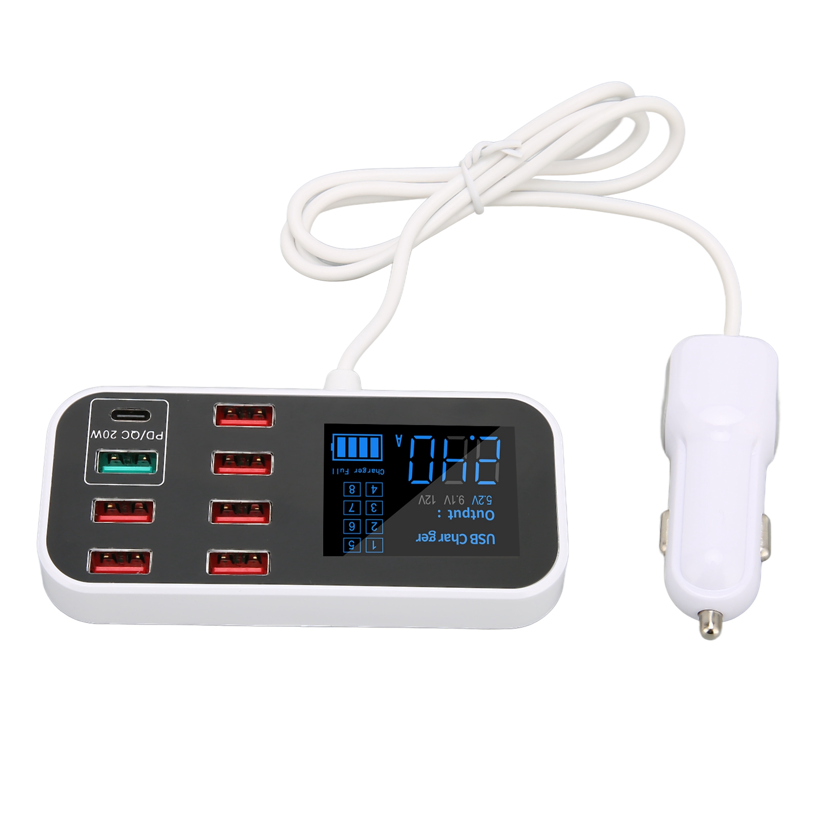 8-port 40w Autoladegerät Mit Schnellem Usb-c-anschluss Und Lcd-display Für Handys Und Tablets