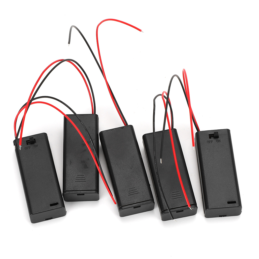 Batteriehalter Für 2 Aaa-batterien Mit Ein-/ausschalter Und Kabeln – Etui Mit Deckel – 5er-pack