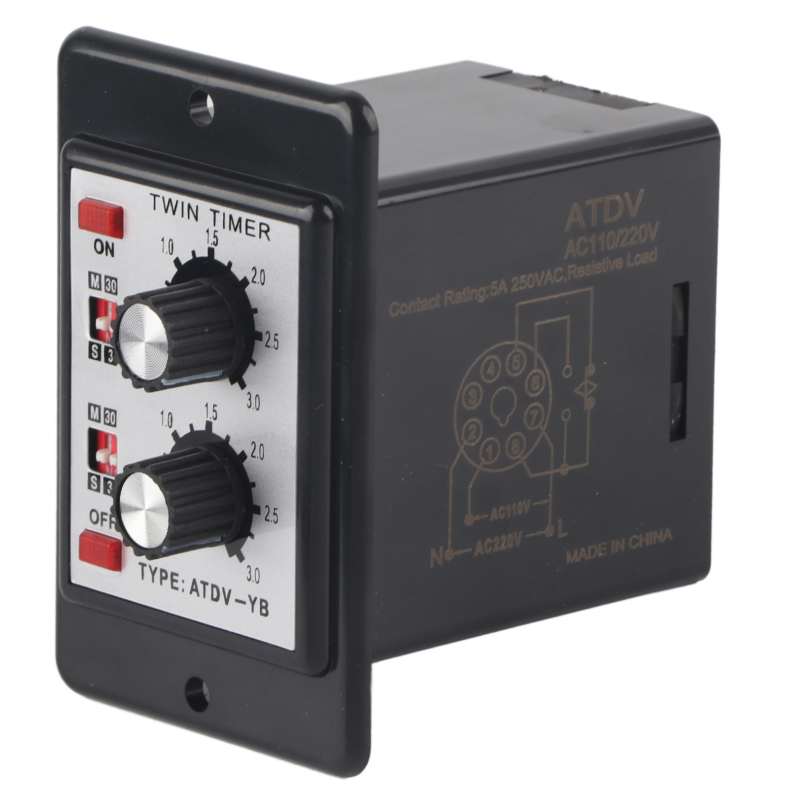 Atdv Yb Doppelzeitschalter, Drucktastensteuerung, 110–220 V Wechselstrom, 50/60 Hz