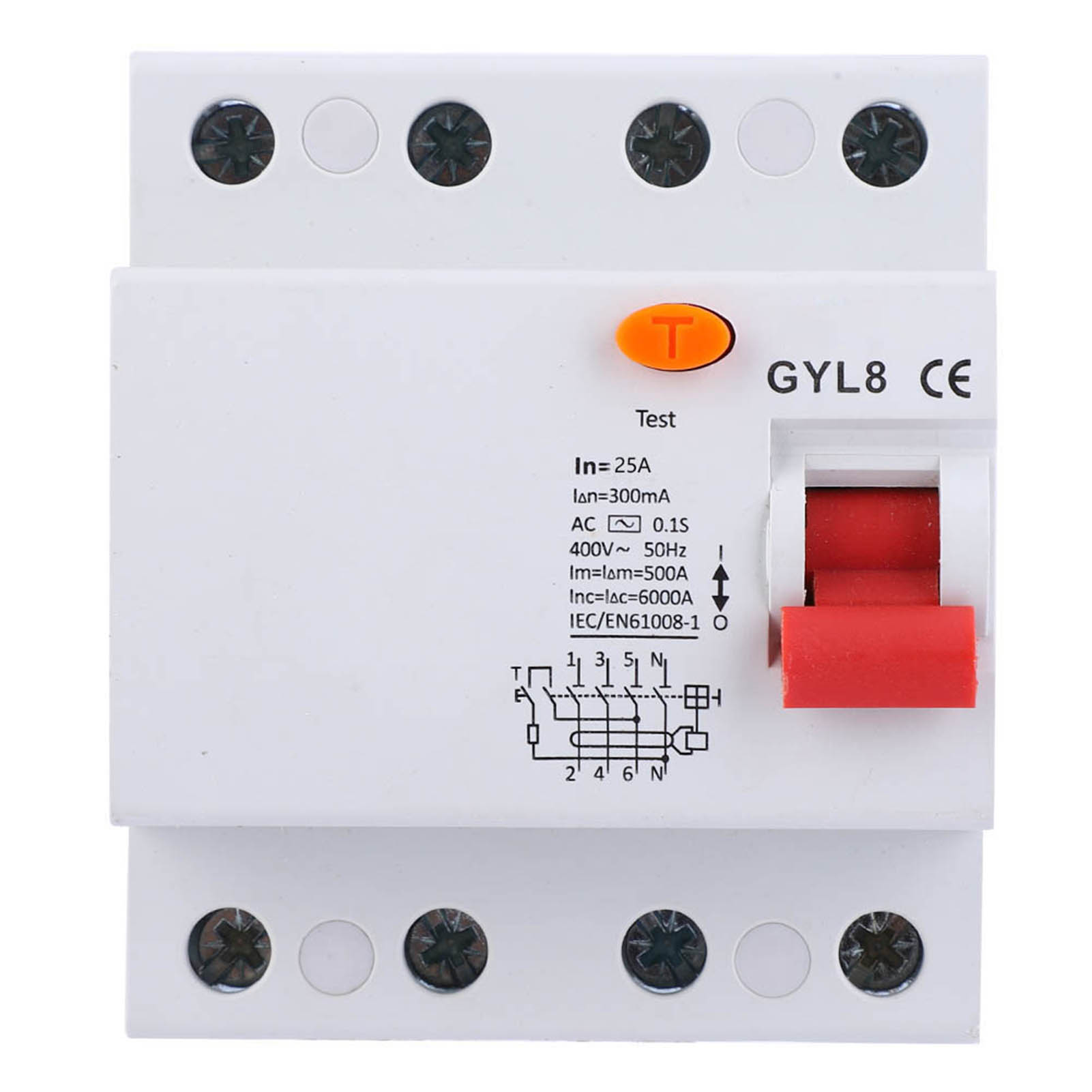 4-poliger Fehlerstromschutzschalter (fi-schalter) 25 A 300 Ma 400 V Ac – Schutzart Ip20, Ableitstromschutz, 50/60 Hz