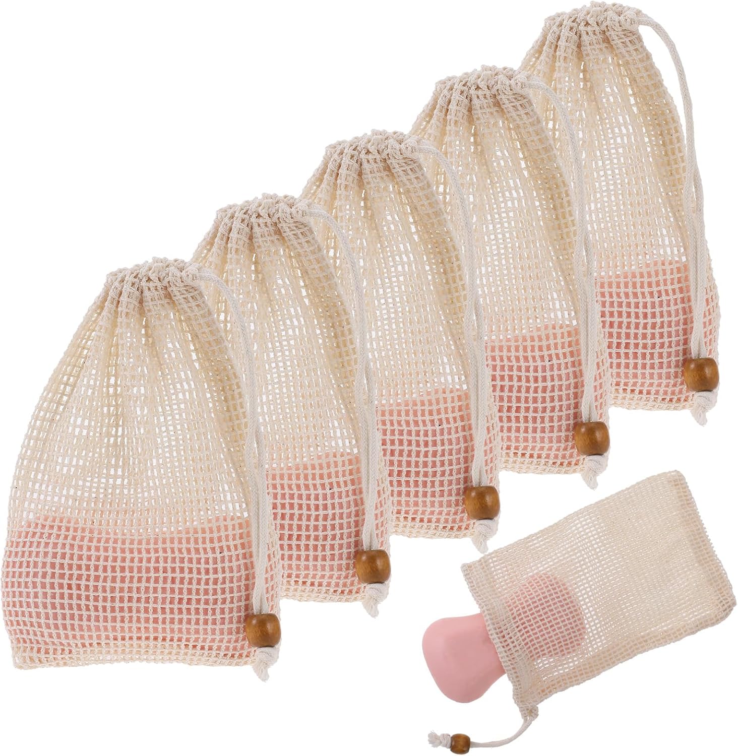 Set Mit 5 Hanfseifenbeuteln Mit Kordelzug – Seifenbeutel Aus Naturfasern – Bio- Und Naturseifenbeutel – Peelingseifenbeutel – Bade- Und Duschseife, Trockenseife